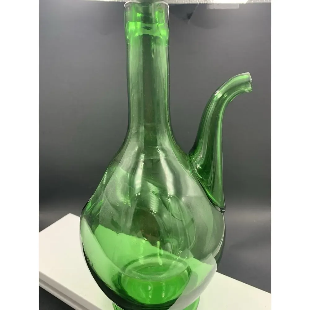 Vintage Hand Blown Italian Green Glass Wine Decanter with Ice Chamber